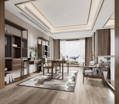 新中式书房3D模型下载